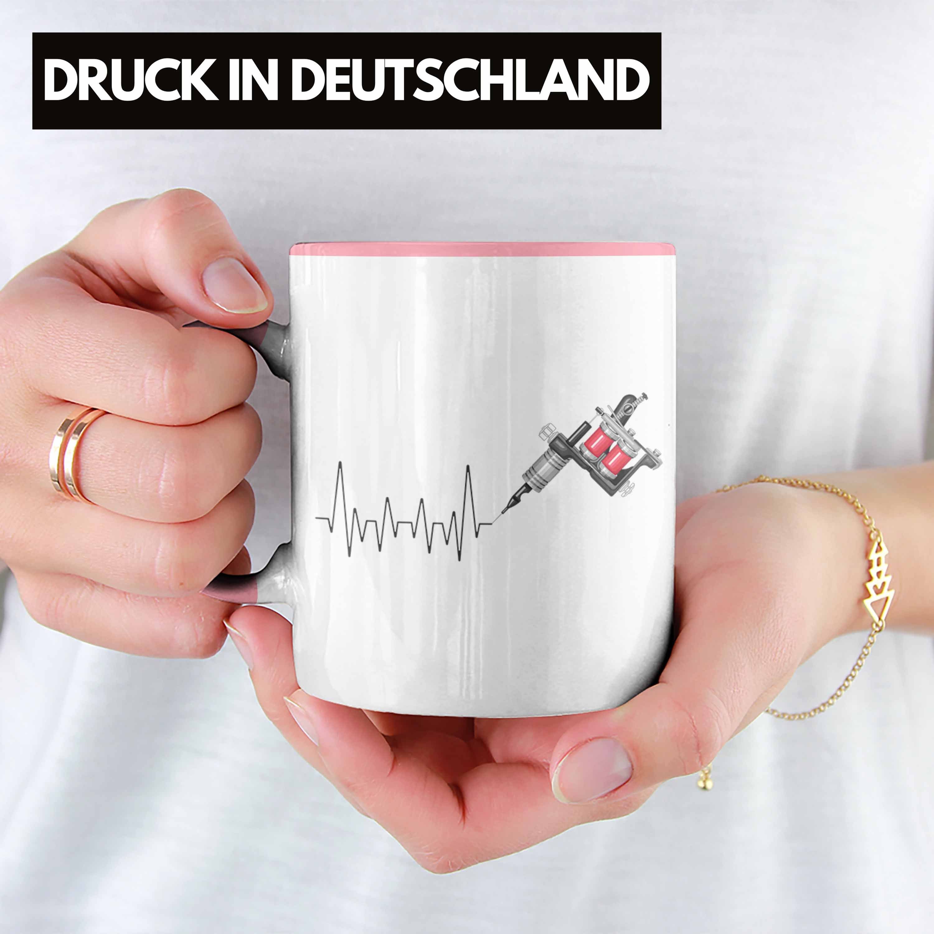 Trendation Tasse Herzschlag Trendation für Geschenk Tattoo Liebhan Rosa - Tasse Tattoowierer