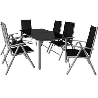 Casaria Sitzgruppe Bern, (7-tlg), Aluminium 5mm Sicherheitsglas Stühle Klappbar Verstellbar Wetterfest