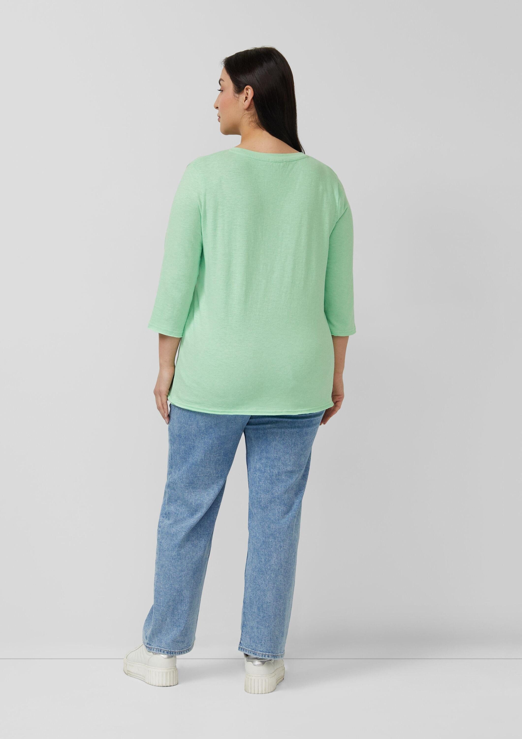 s.Oliver 3/4-Arm-Shirt T-Shirt Jersey-T-Shirt mit Flammgarnstruktur und gerundetem Saum