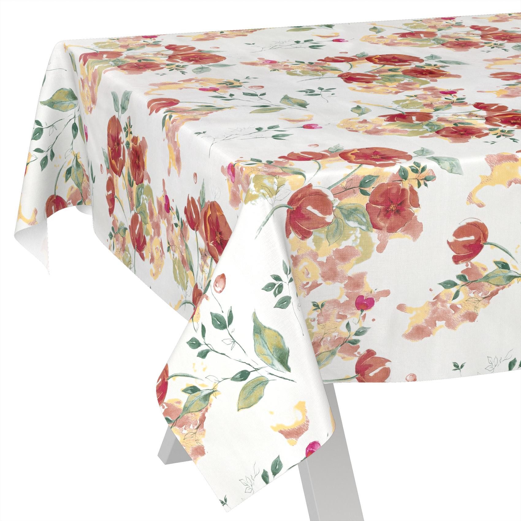 ANRO Tischdecke Mohnblumen abwaschbar Wachstuch pflegeleicht wasserabweisend (Einzelstück 1-tlg), Schmutzabweisend Zeitlos Rot 90x130cm Gartentischdecke