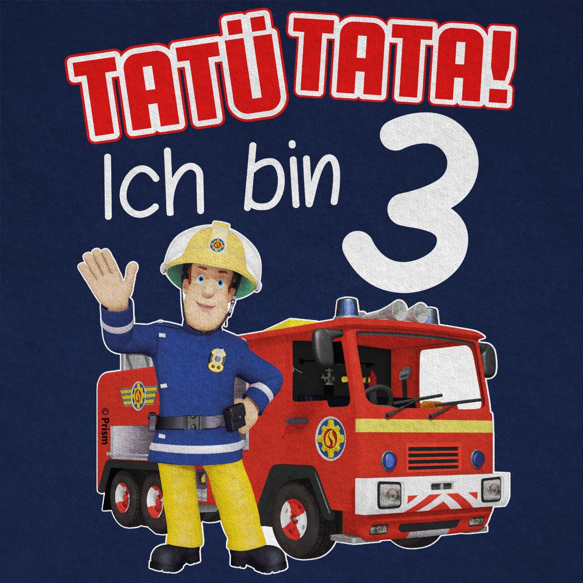 Shirtracer T-Shirt Tatü Tata! Dunkelblau bin Feuerwehrmann Sam 02 Ich Jungen 3 Geburtstag