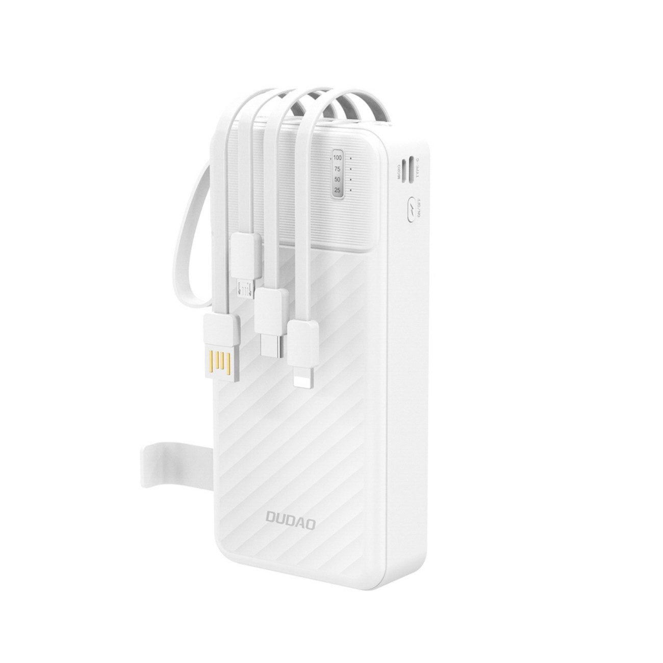 Dudao Kabelakku Kompaktladegerät Powerbank 20000 mAh (1 St), 4 feste Kabel, 20000 mAh, kompakt, 4 Geräte gleichzeitig