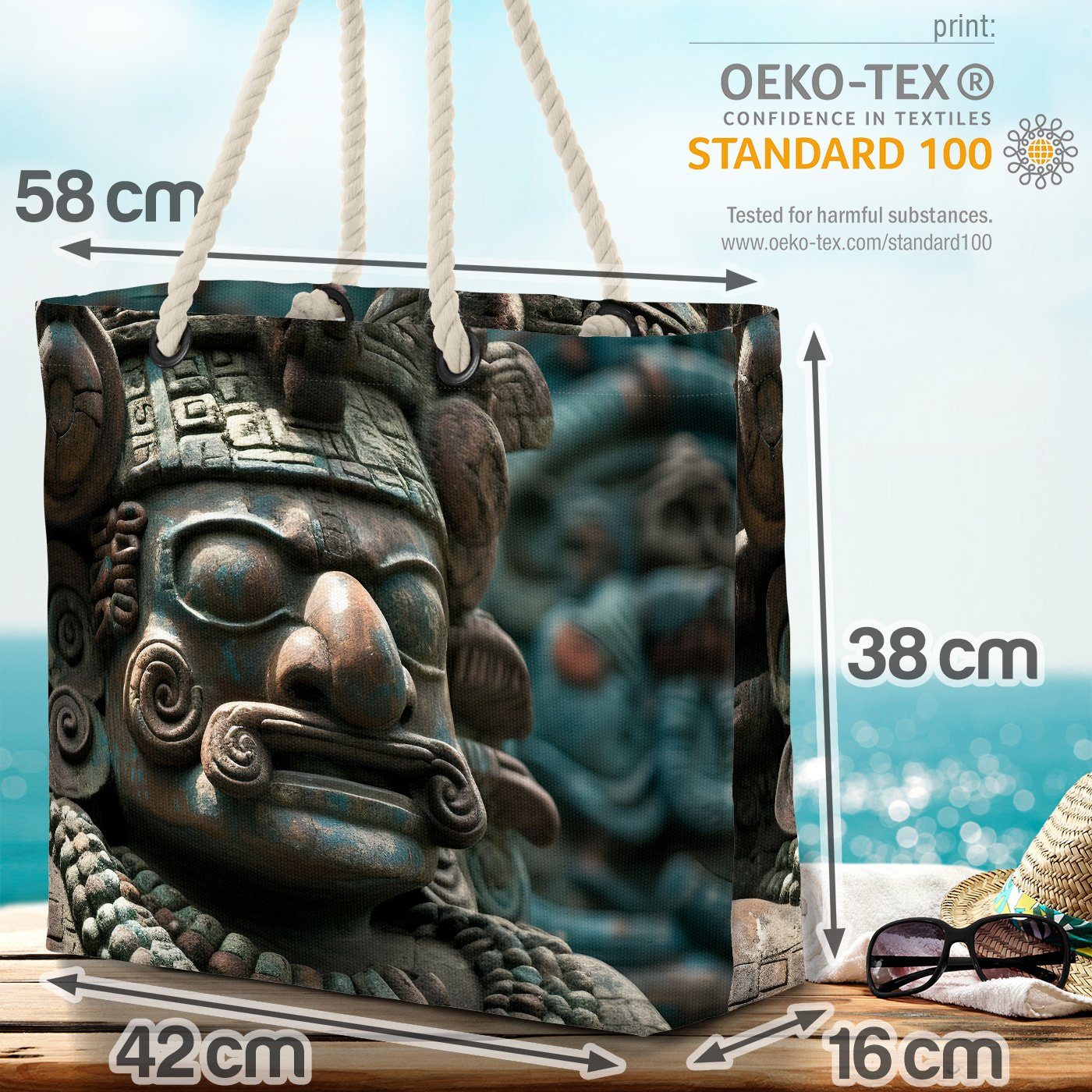 VOID Strandtasche (1-tlg), Azteken Gottheit mexiko gott reise urlaub touris Mexiko statue Statue