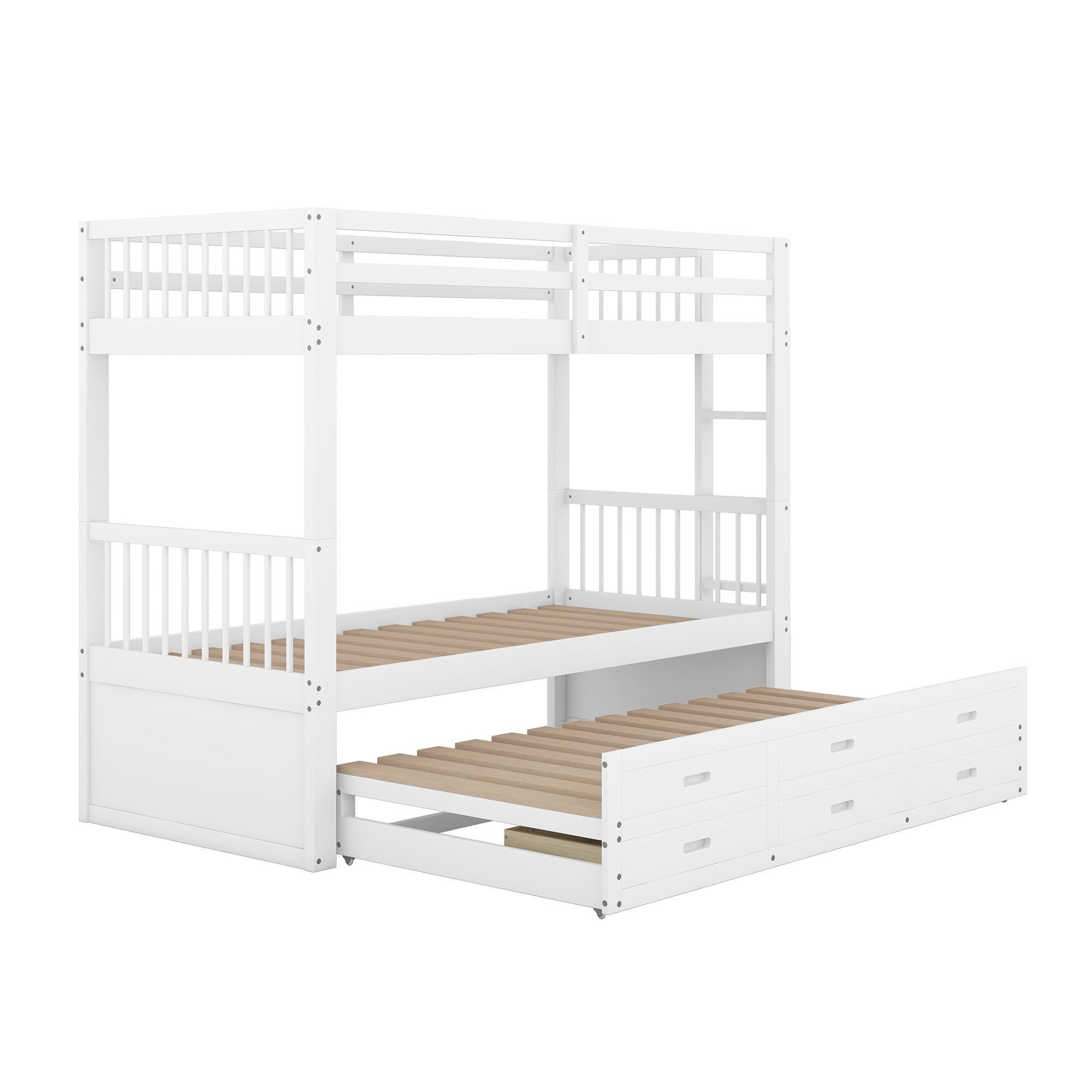 (90x200 3 Kinderbett Etagenbett SOFTWEARY umbaufähig cm), Schlafgelegenheiten Kiefer, zu und Lattenrost mit Einzelbetten, 2