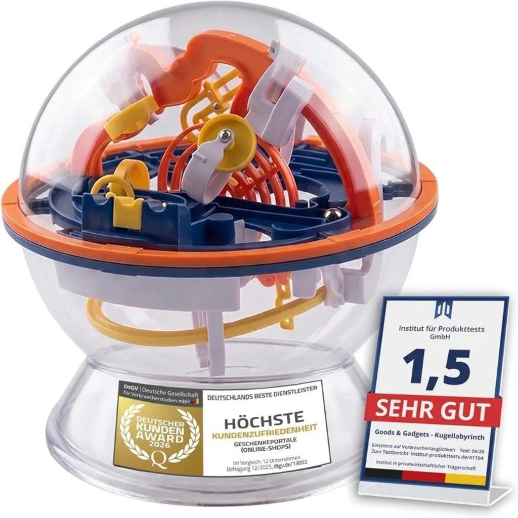 Goods+Gadgets 3D-Puzzle 3D Labyrinth Kugel Geschicklichkeitsspiel – Konzentration & Motorik, Puzzleteile, Magic Maze Kugelspiel