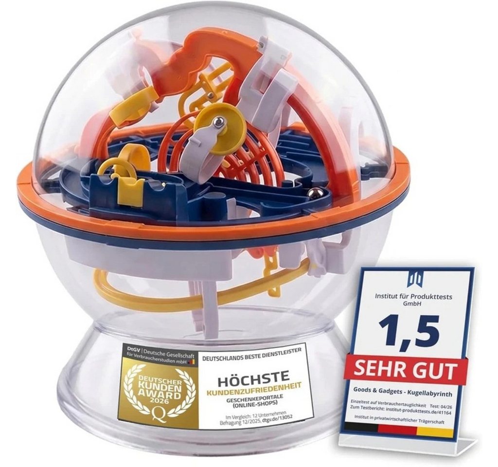 Goods+Gadgets 3D-Puzzle 3D Labyrinth Kugel Geschicklichkeitsspiel – Konzentration & Motorik, Puzzleteile, Magic Maze Kugelspiel