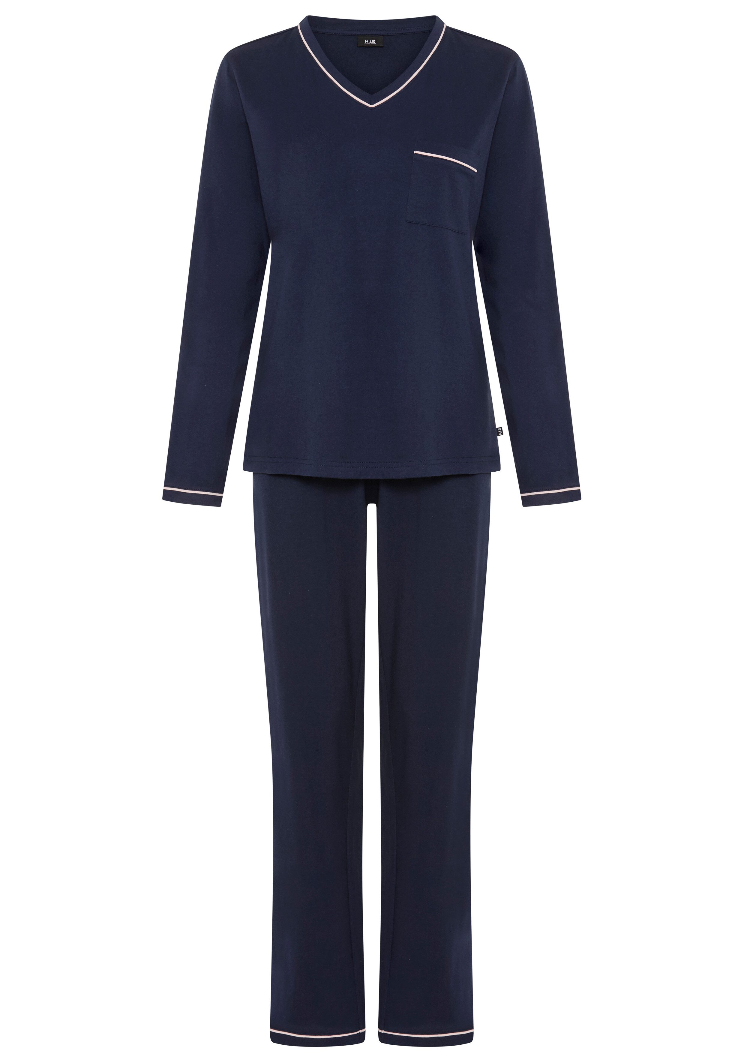 H.I.S Pyjama (Set, 2 tlg) mit Paspelierung in Kontrastfarbe