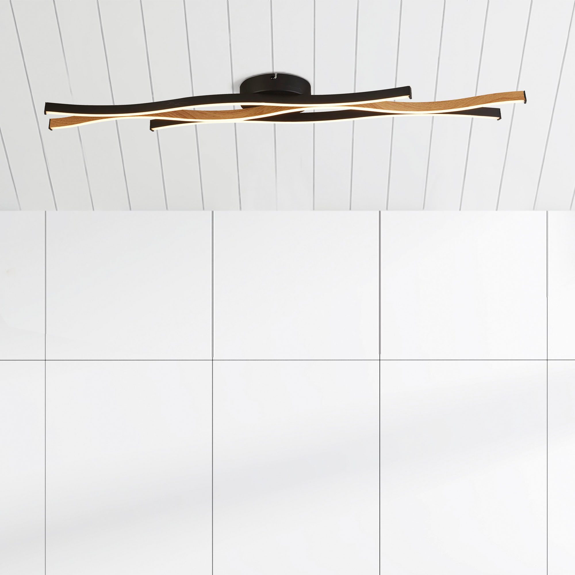 Searchlight LED Deckenleuchte Deckenleuchte Bloom, 1-flammig, LED fest integriert, Farbwechsler, Mit Holzoptik