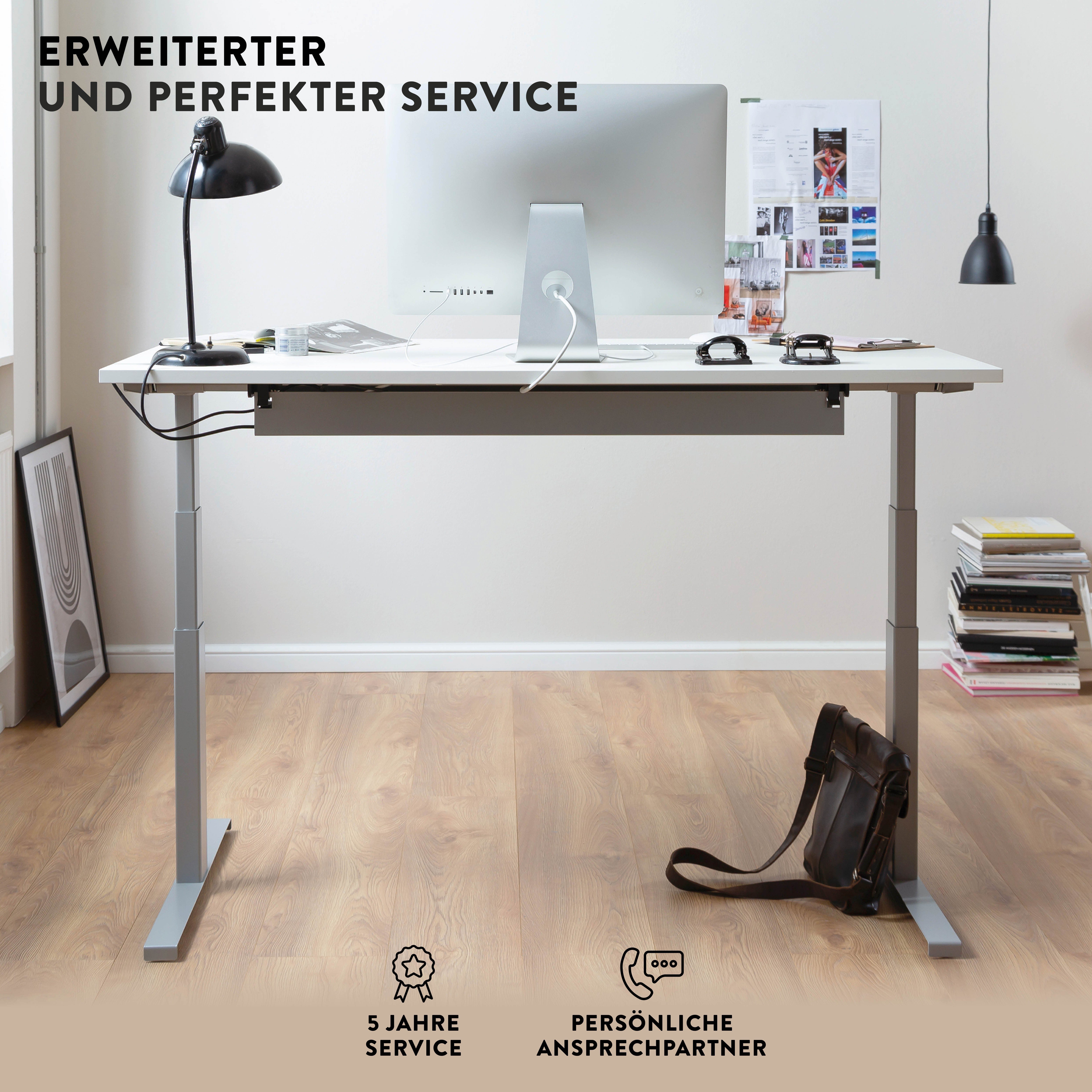 boho office® Schreibtisch Easydesk, Silber cm Schwarz Schwarz elektrisch Tischplatte 80 x | 140 Silber höhenverstellbar