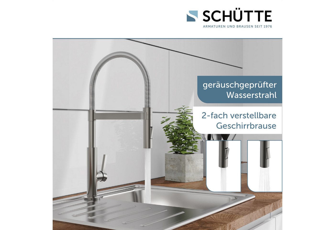 Thumbnail - Schütte Spültischarmatur MIAMI energiesparende Cold-Start-Funkt., 360° schwenkbar, 2-fach verstellbar