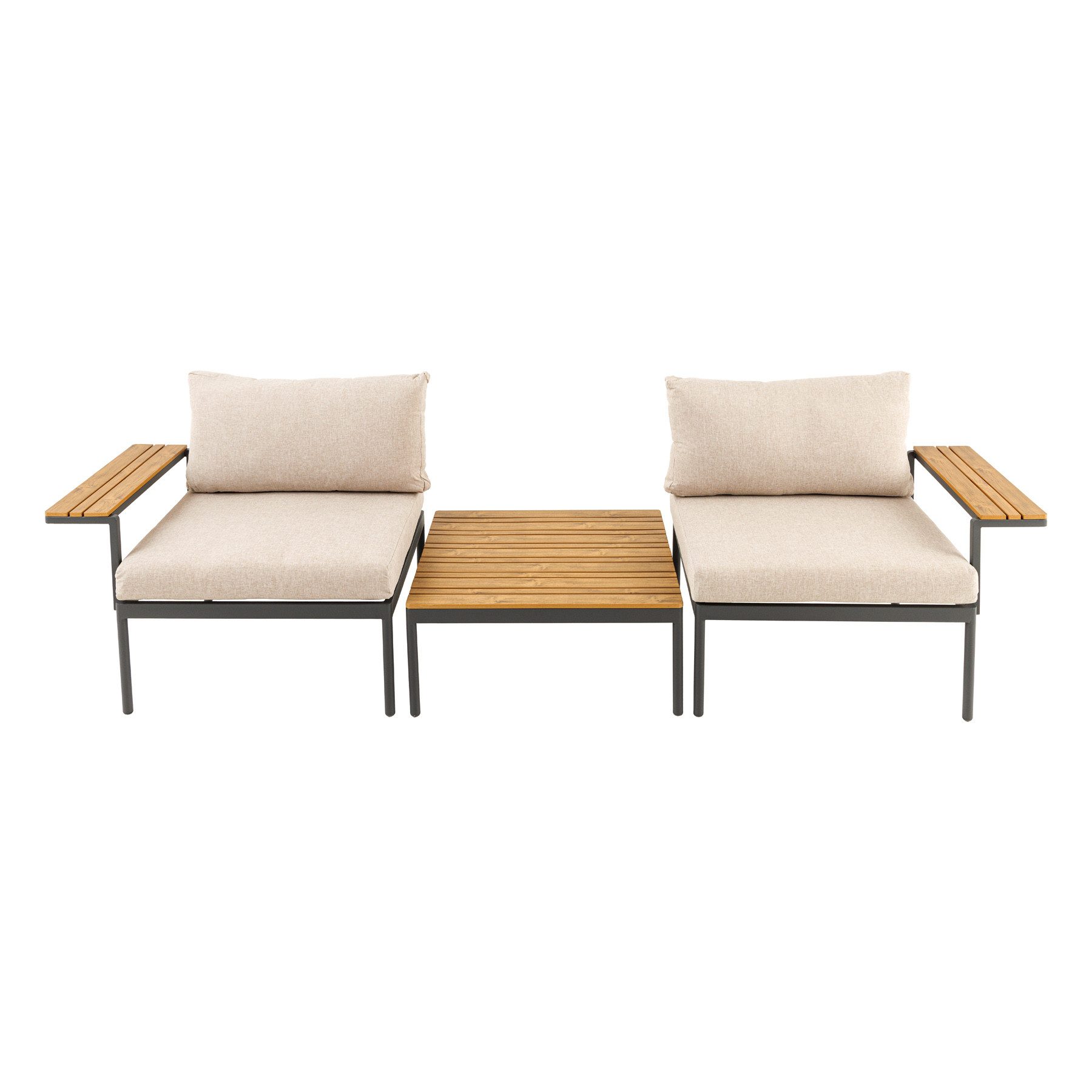riess-ambiente Sitzgruppe MOBILE MODULAR 240cm anthrazit greige – inkl. Bank, Tisch & 4 Kissen, (Set, 3-tlg), pflegeleichte Gartenmöbel, wetterfest, moderne Outdoor Terrassenmöbel