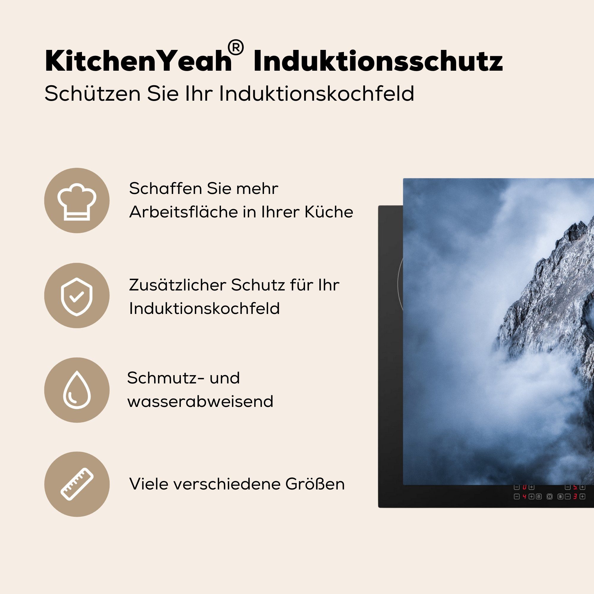 Arbeitsplatte cm, küche - Alpen Ceranfeldabdeckung, Vinyl, 78x78 Deutschland, Zugspitze (1 Herdblende-/Abdeckplatte für MuchoWow tlg), -