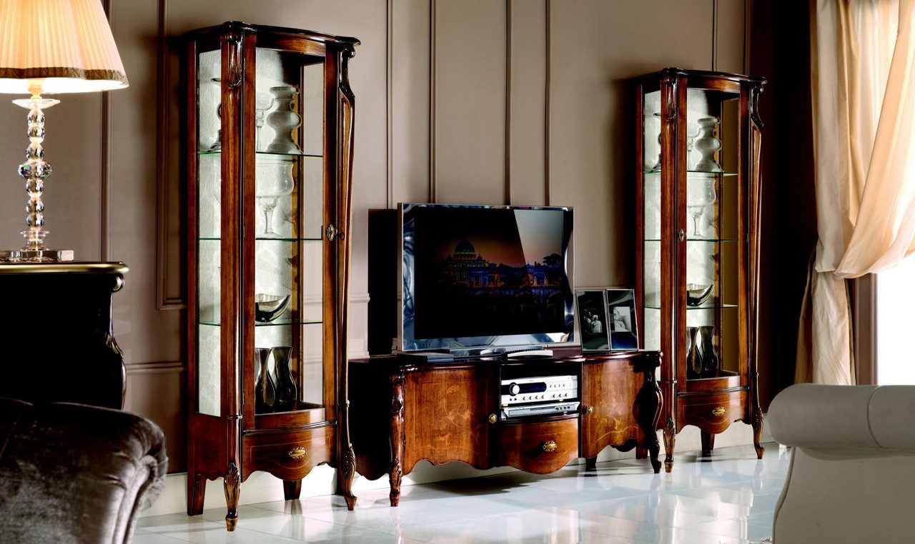 Xlmoebel Wohnwand Exquisite Wohnwand im italienischen Barockstil mit Vitrinen, (RTV+2x Vitrine), Hergestellt in Europa
