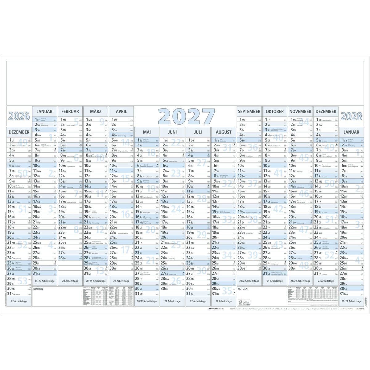 ZETTLER Plakatkalender Plakatkalender 915 100x70cm 14 Monate blau 2027 VE=5 Stück