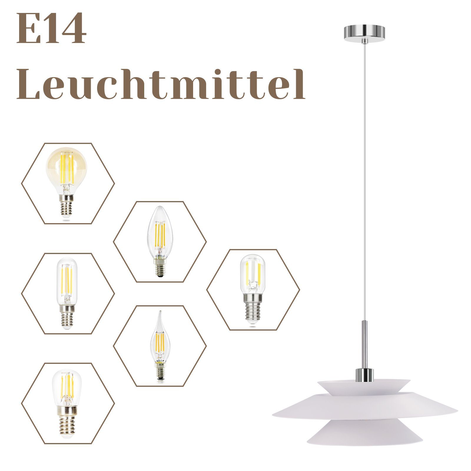 ZMH Leuchtmittel, Höhenverstellbar Esstisch, ohne Esstischlampe Hängelampe E14 Modern Schwarz/ Pendelleuchte Weiß Metall Vintage Esszimmerlampe Hängeleuchte