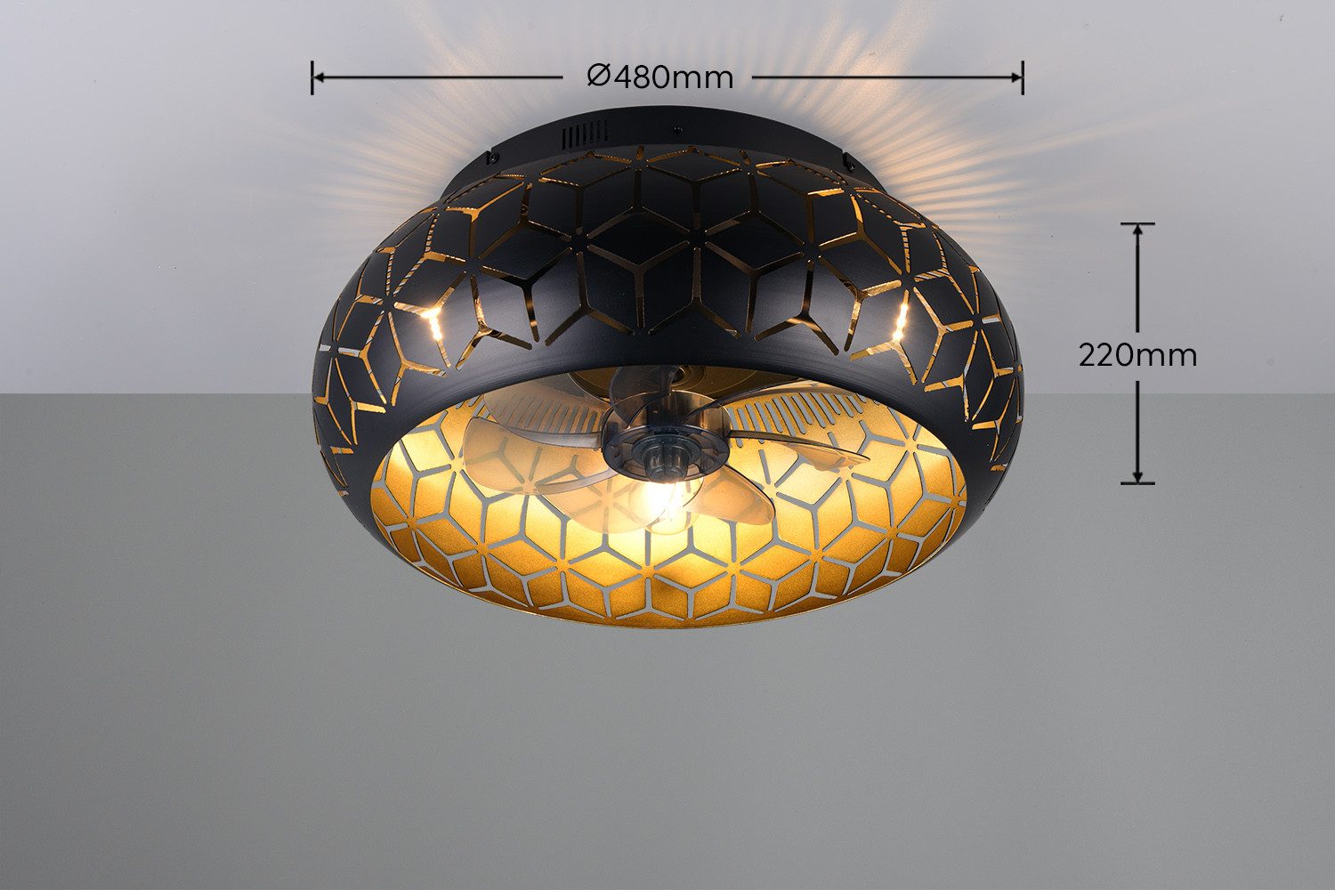 Ventilator Bidar, schwarz/gold, Licht, Fernbedienung, leise günstig online kaufen