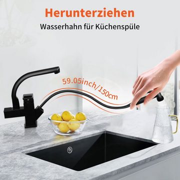 MULISOFT Spültischarmatur Wasserhahn Küche Schwarz, Mischbatterie Küchenarmaturen Hochdruck Küchenarmatur mit Herunterziehen Brause Armatur