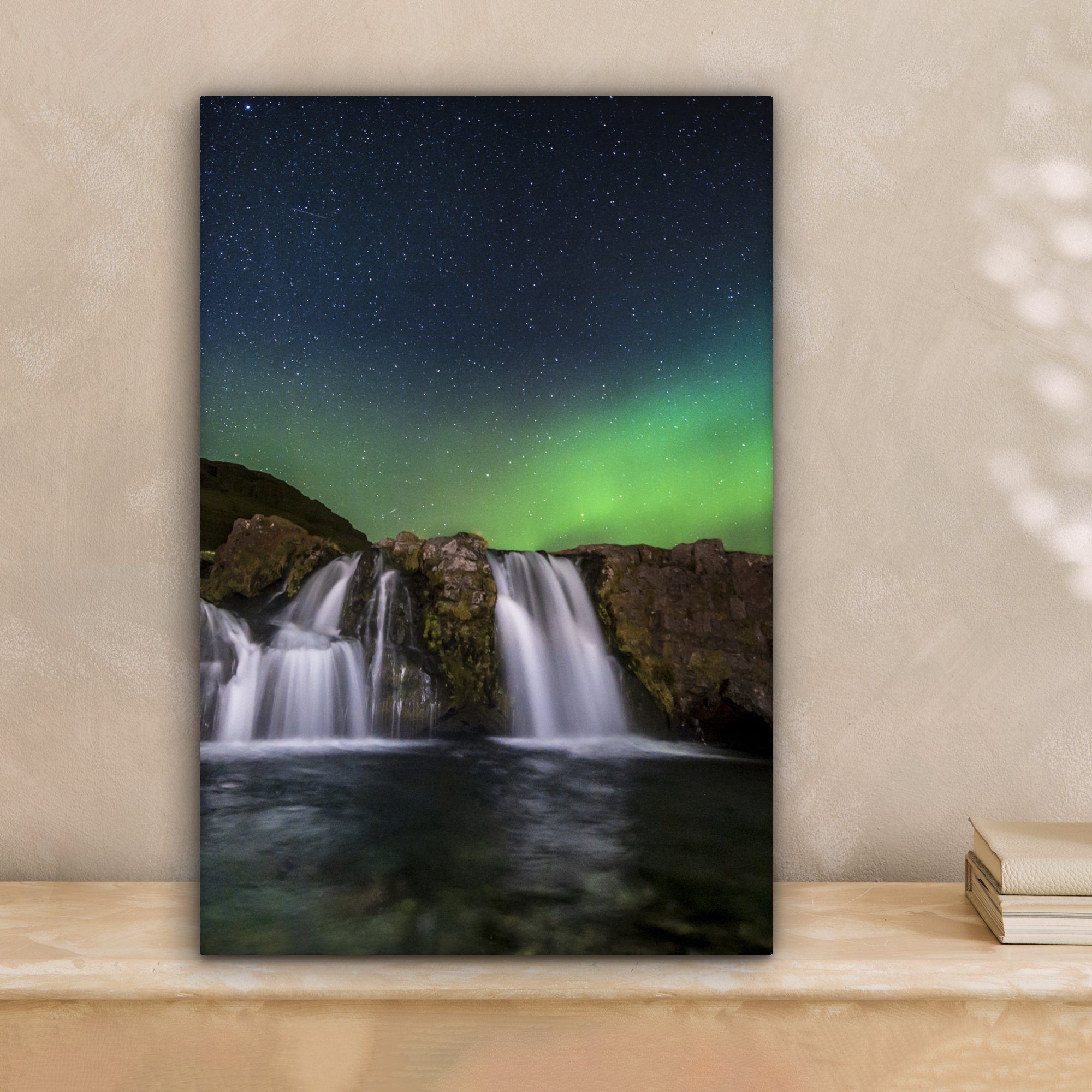 OneMillionCanvasses® Leinwandbild Nordlicht - Wasserfall - günstig online kaufen