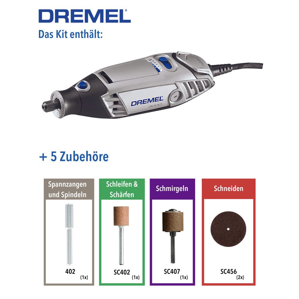 DREMEL Akku-Multifunktionswerkzeug Dremel 3000-5 F0133000JU Multifunktionswerkzeug mit Zubehör 5teilig 1