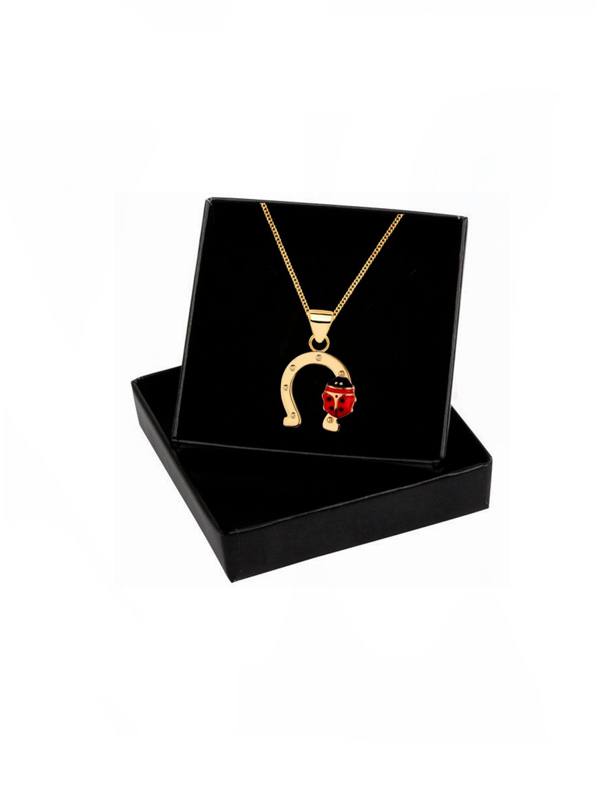 Goldene Hufeisen Kette mit Anhänger Hufeisen mit Marienkäfer Halskette in Gold – Mädchen Glücksbringer, 925 Sterling Silber (hypoallergen)