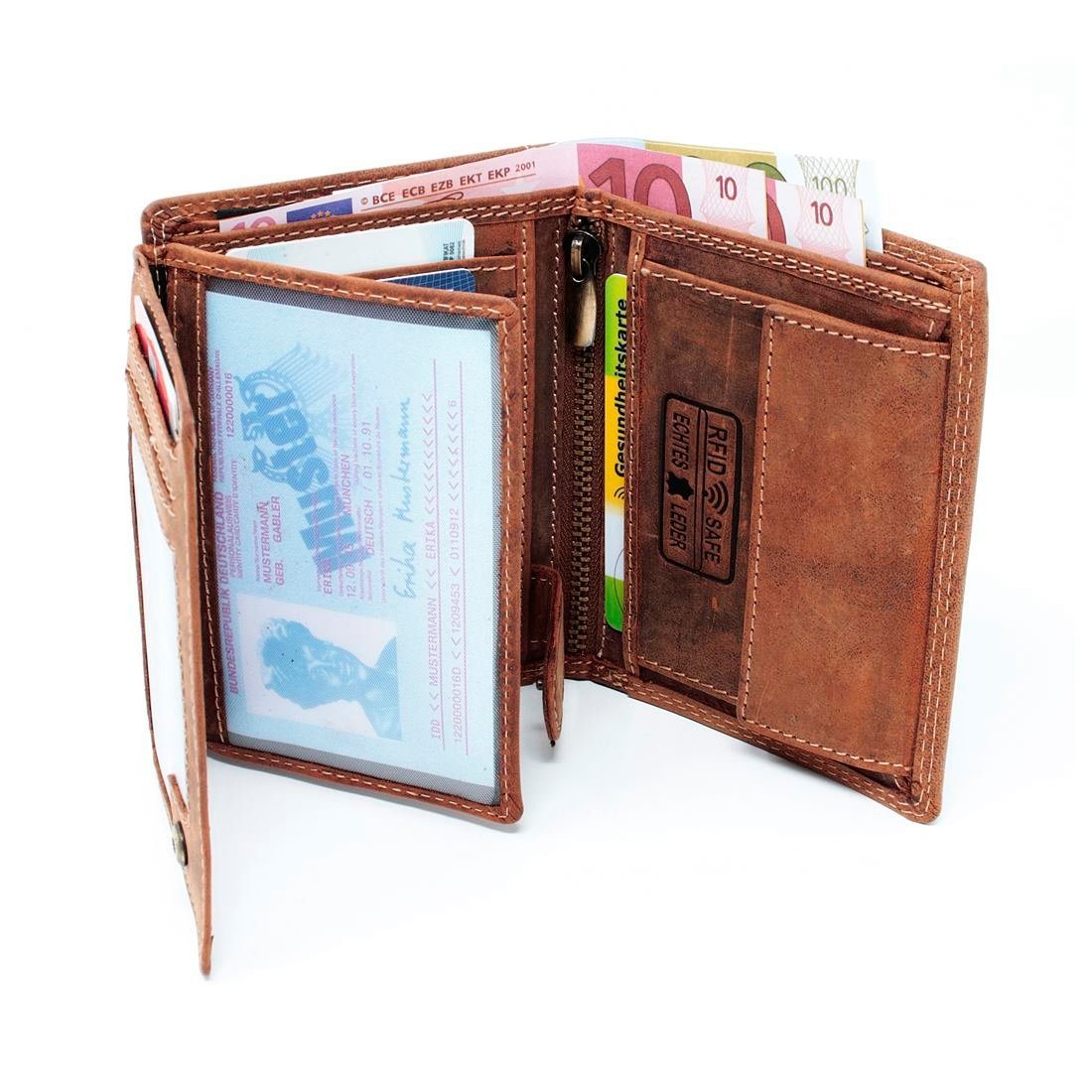 SHG Geldbörse mit Leder Münzfach RFID Portemonnaie Männerbörse Börse, Geldbeutel Geldbörse Schutz Lederbörse Brieftasche Herren