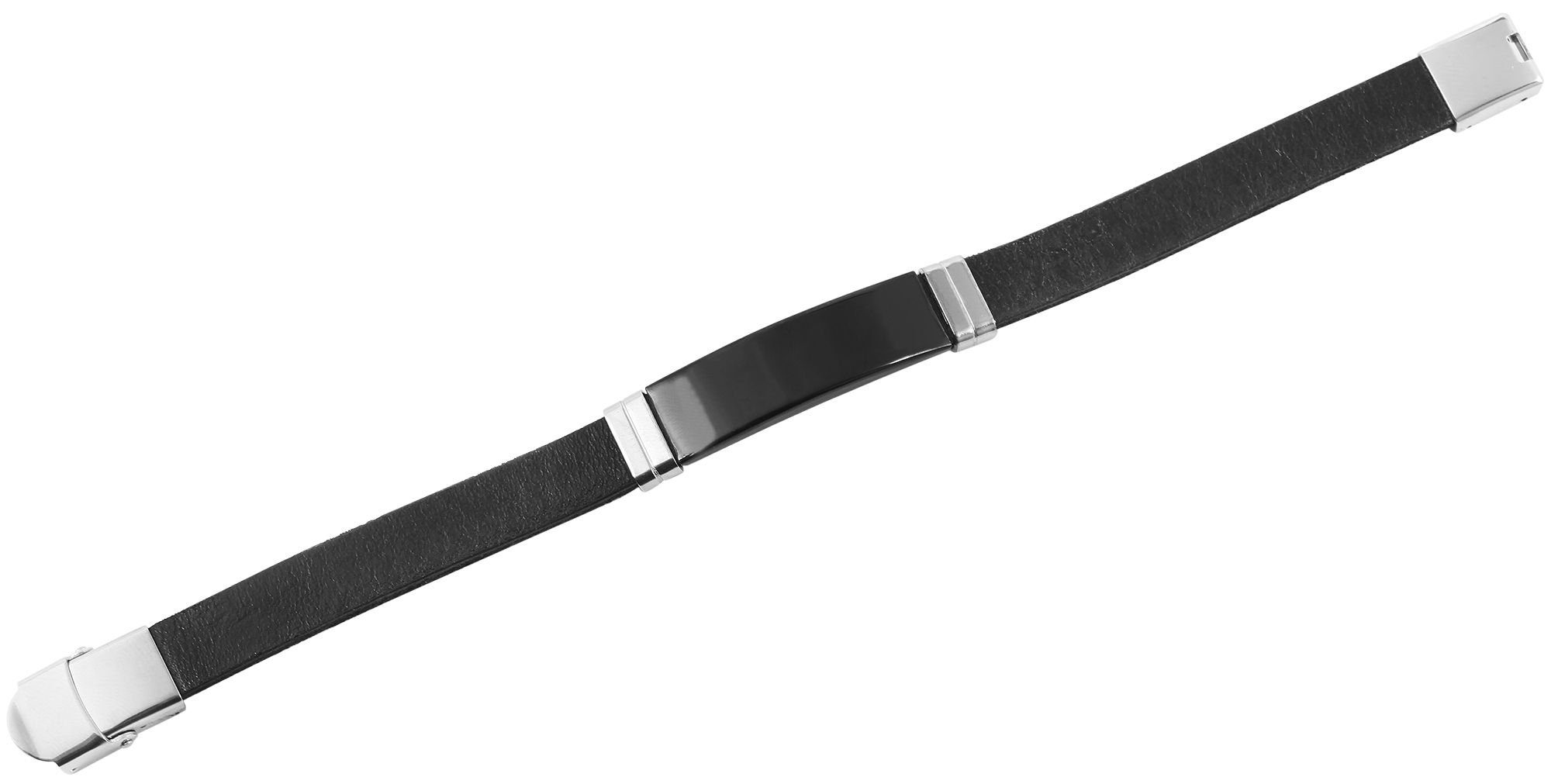 Edelstahl aus AKZENT Schwarz Tajeu Gravurplatte Armband mit (einzeln) Echtleder Lederarmband