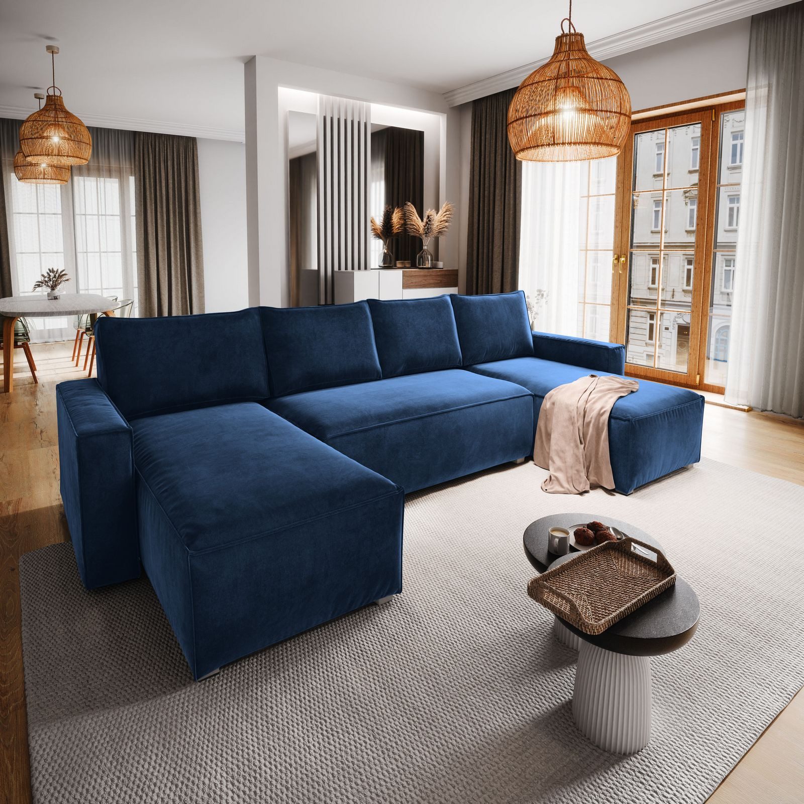 Masseno Ecksofa DENI mit Schlaffunktion U-Form, Sofa mit Bettkasten günstig online kaufen