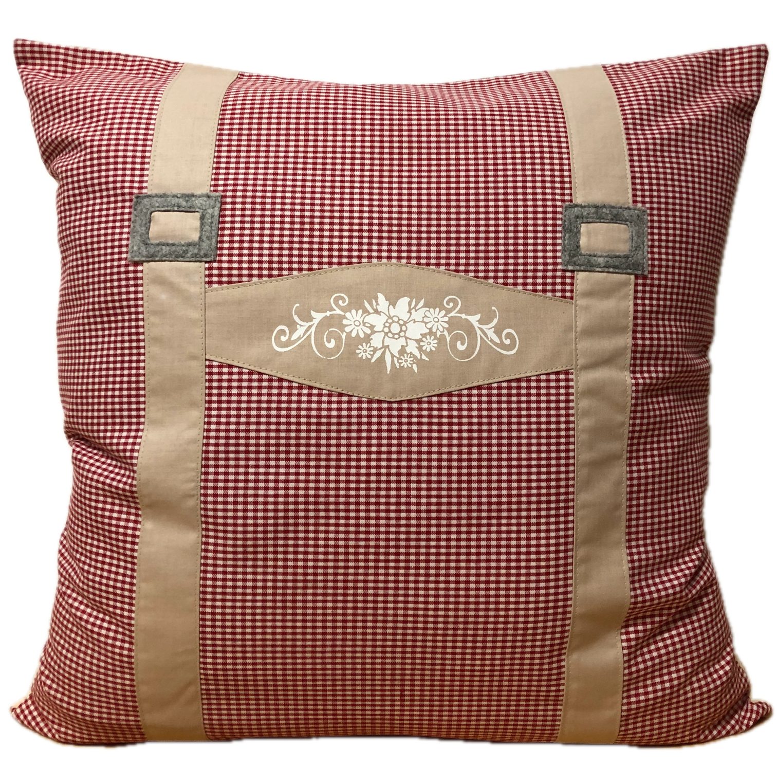 Ammerkind Dekokissen Landhausstil Kissenhülle * Hosenträger * rot/beige kariert, 100% Handarbeit