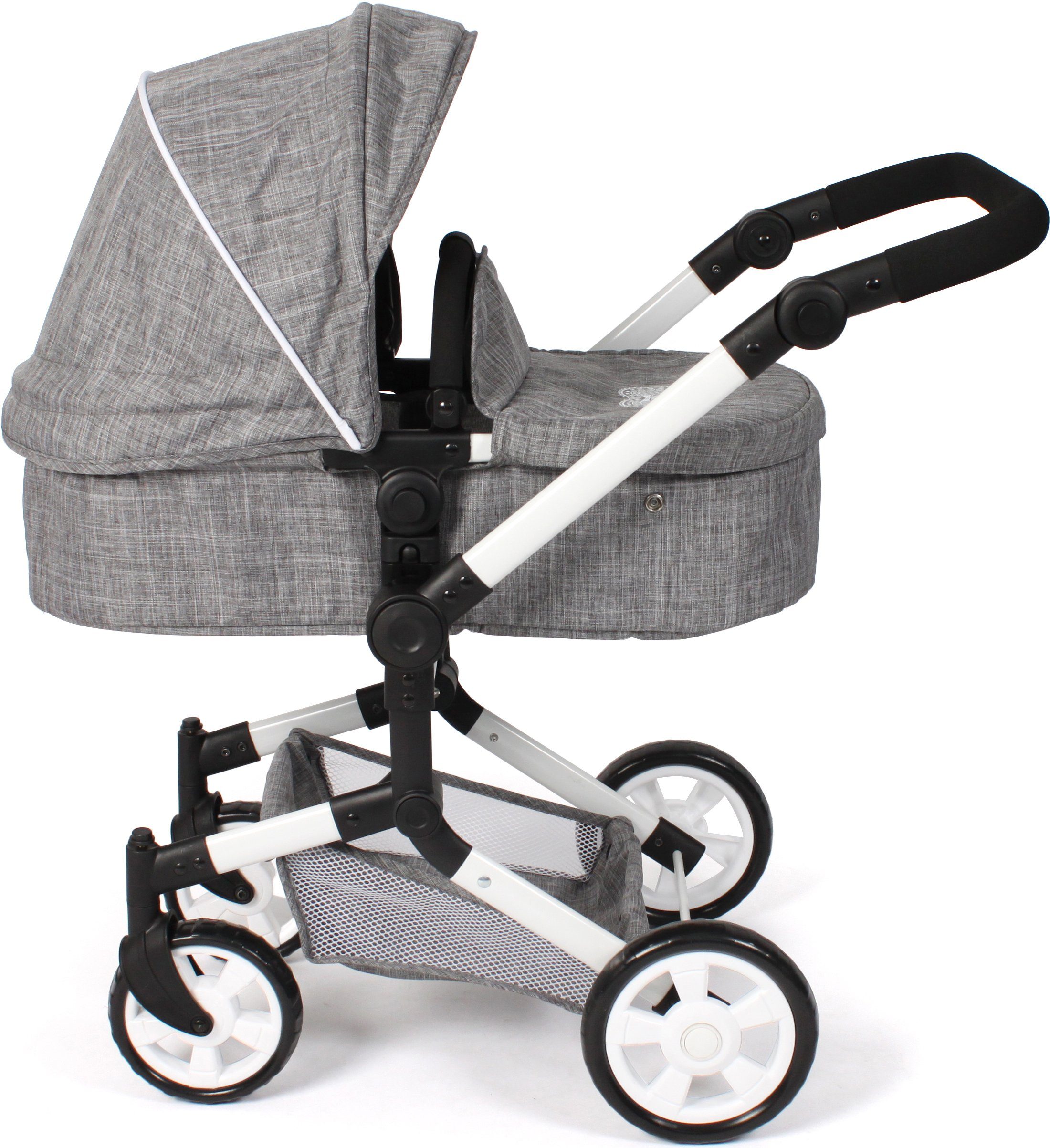 CHIC2000 Kombi-Puppenwagen Linus, Jeans Grey, (Set), mit Babywanne und Autositz