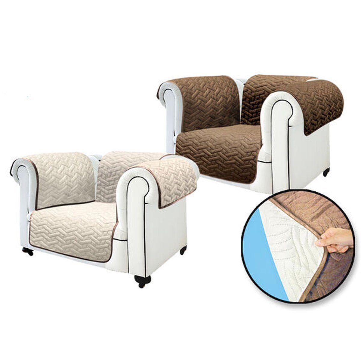 Sofaschoner Sofa Cover oder Sofabezug Starlyf, wasserabweisend, Sofahusse wendbar, Sesselbezug braun/beige
