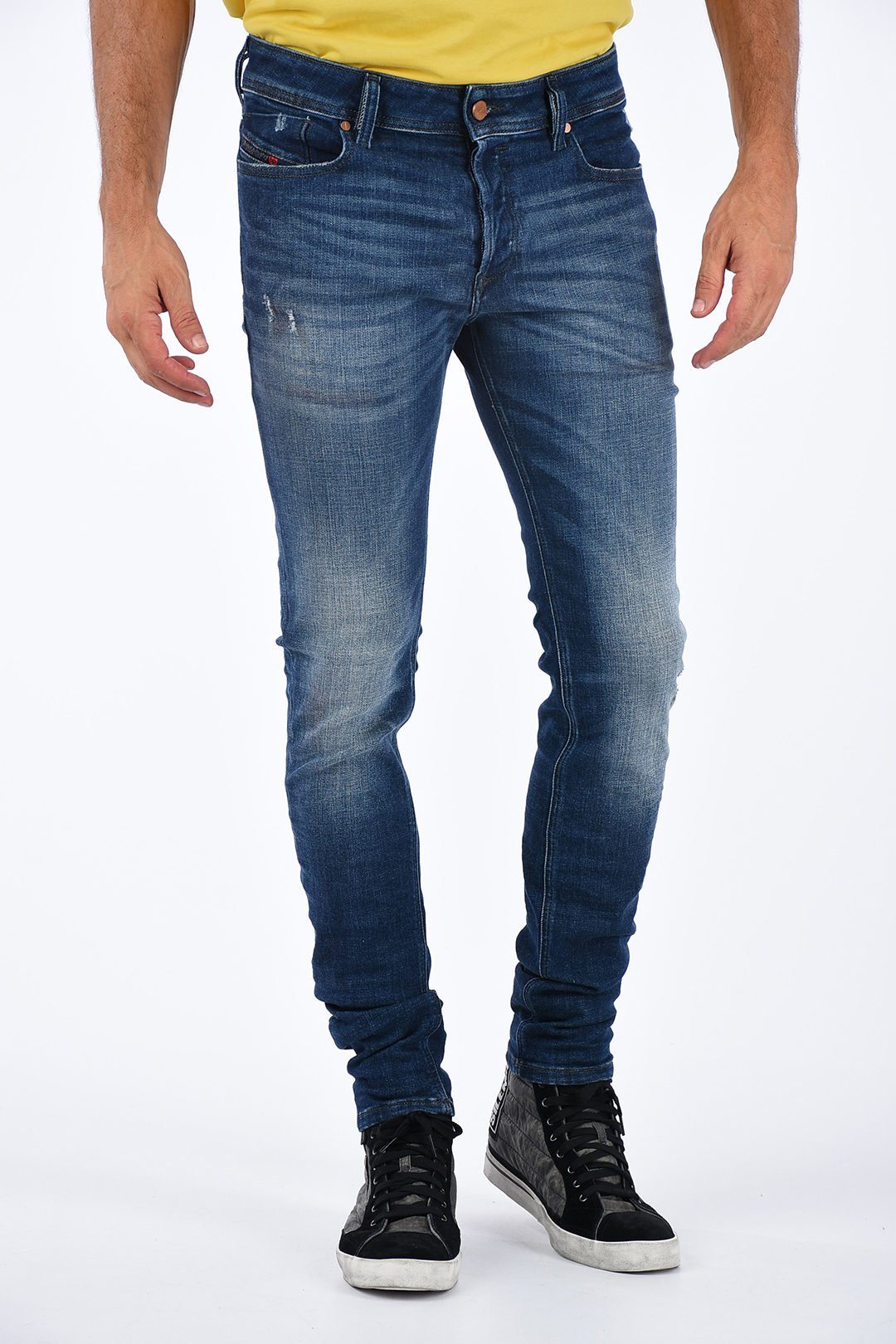 Diesel Röhrenjeans Diesel Herren Röhrenjeans - SLEENKER 084UI 5 Pocket Style, Dezenter Used-Look, Länge: inch 32