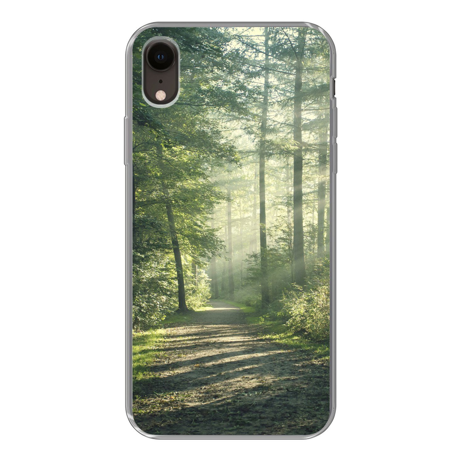 MuchoWow Handyhülle für Apple iPhone XR Wald - Weg - Sonne - Bäume - Grün - Natur, Smartphone-Bumper, Print, Handy Schutzhülle Dünn