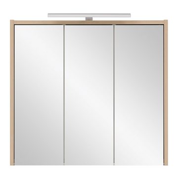 Lomadox Spiegelschrank ESPOO-80 Eiche hell, 3 Türen, Beleuchtung, 65 cm breit