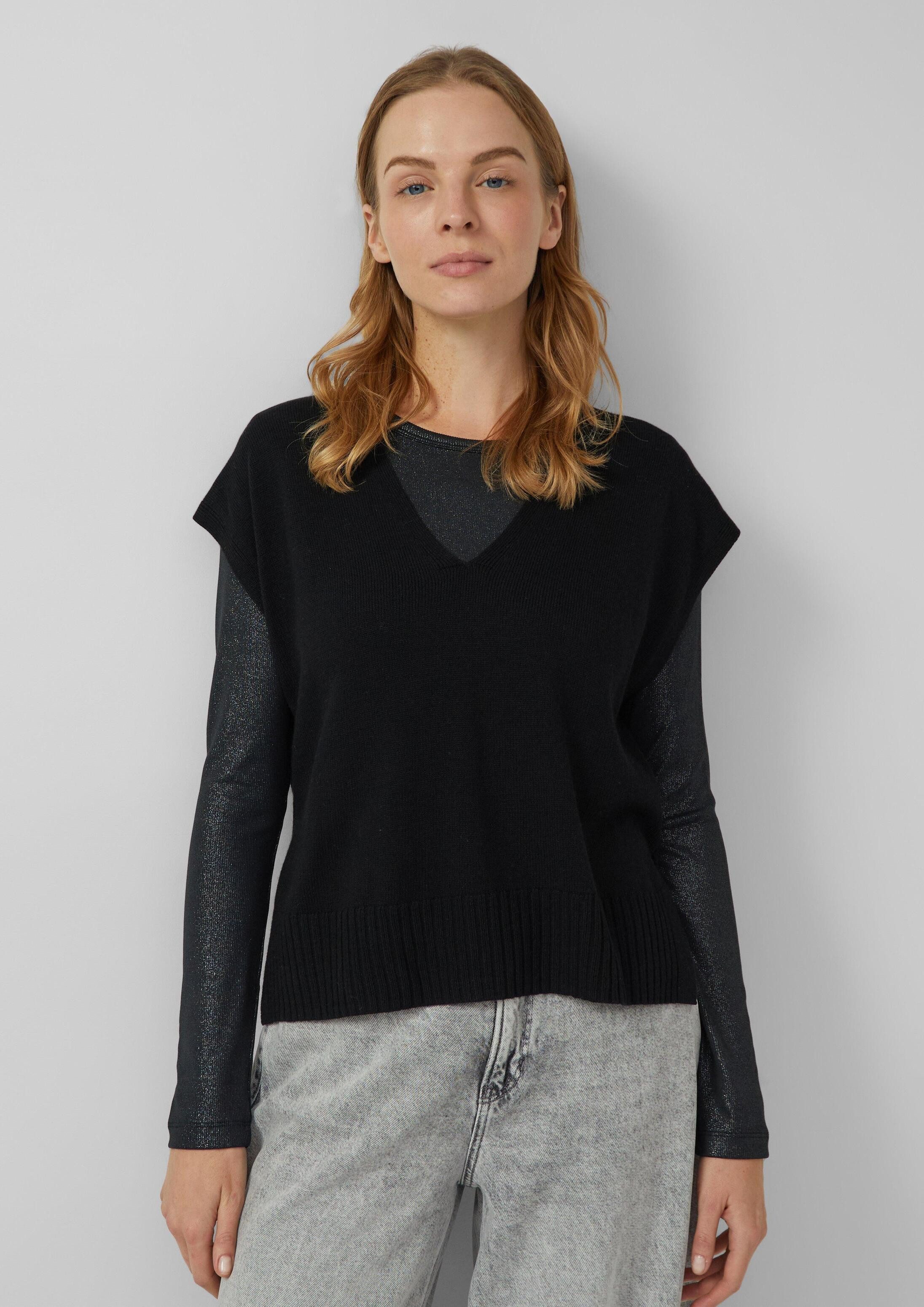 s.Oliver Kurzarmpullover Strickpullunder Pullunder aus Wollmix mit Seitenschlitz und überschnittener Schulter