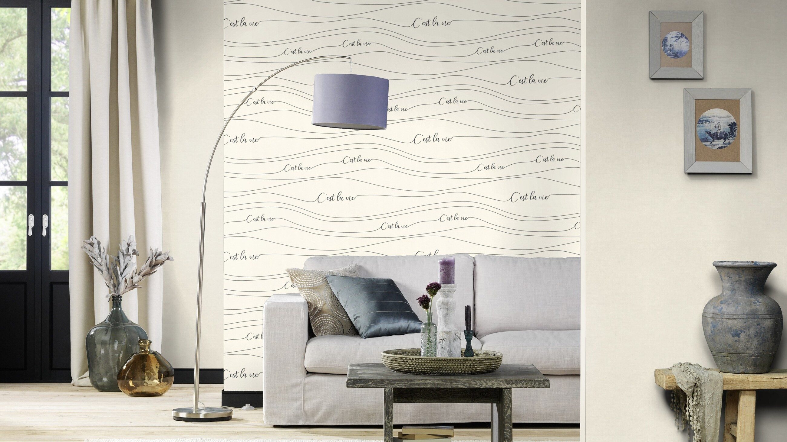 Rasch Vliestapete mit Schriftzug "C'est la vie", strukturiert, Schrift, (1 St), C'est la vie