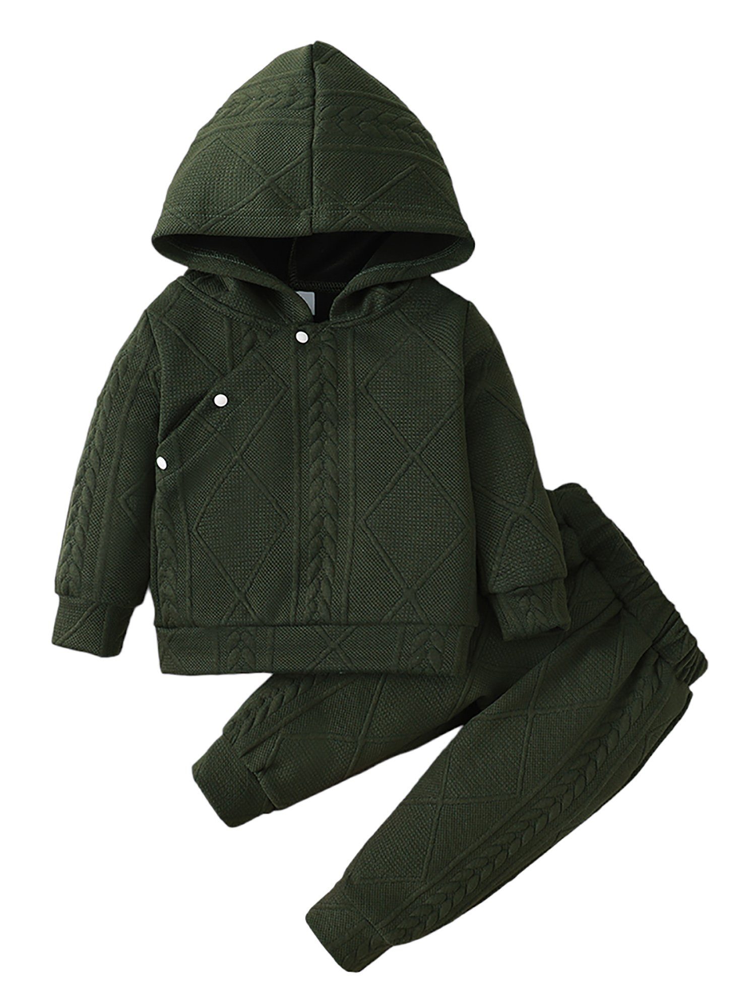 und mit für Grün Linien, Baby 2-tlg) schrägem Unisex Pullover Kapuze & elastischer Top Hose (Set, & Bund Hose Schnappverschluss Sinn Lapastyle