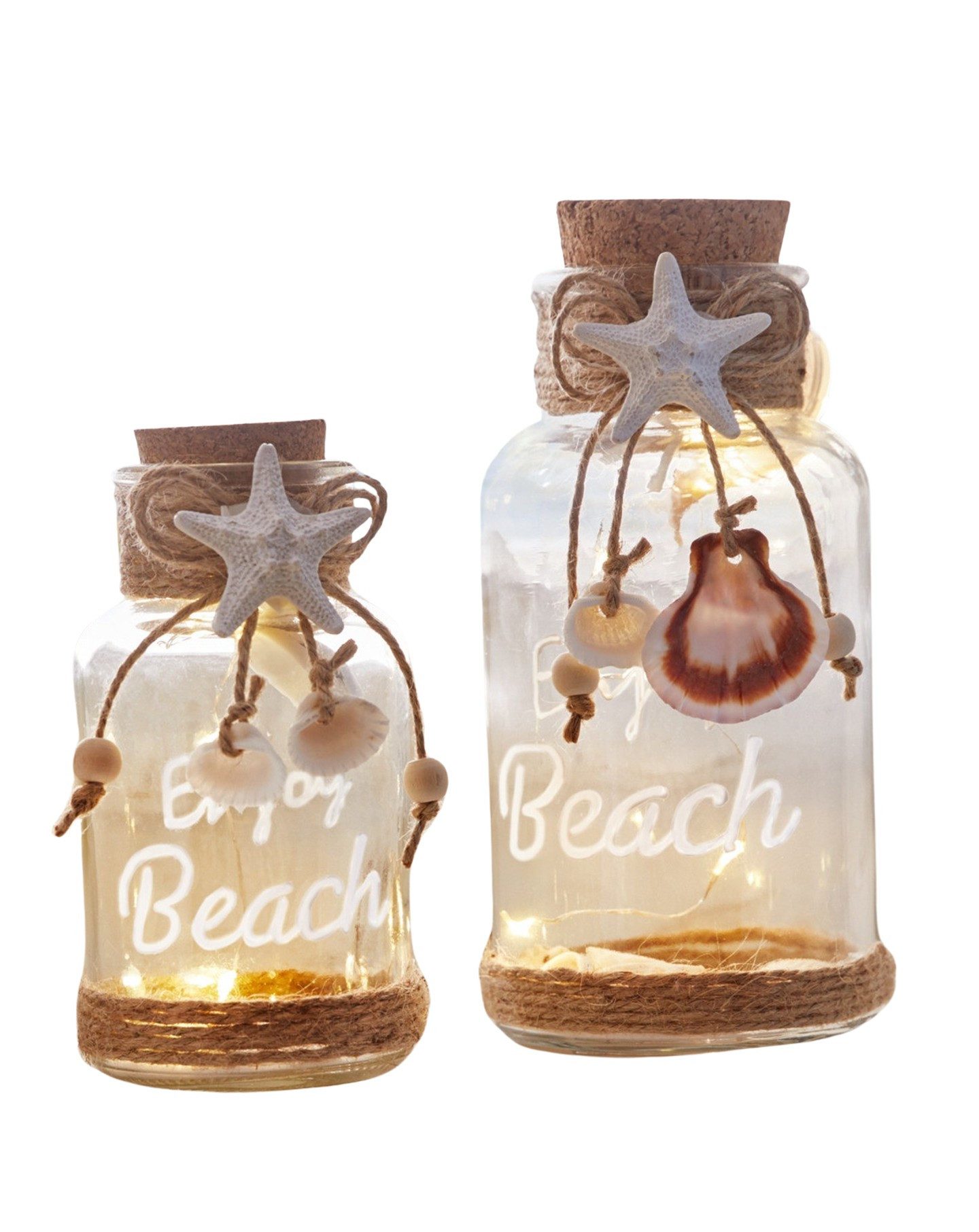 Dekoleidenschaft LED Windlicht "Beach", Windlicht-Glas mit Leuchtdraht, 12 günstig online kaufen