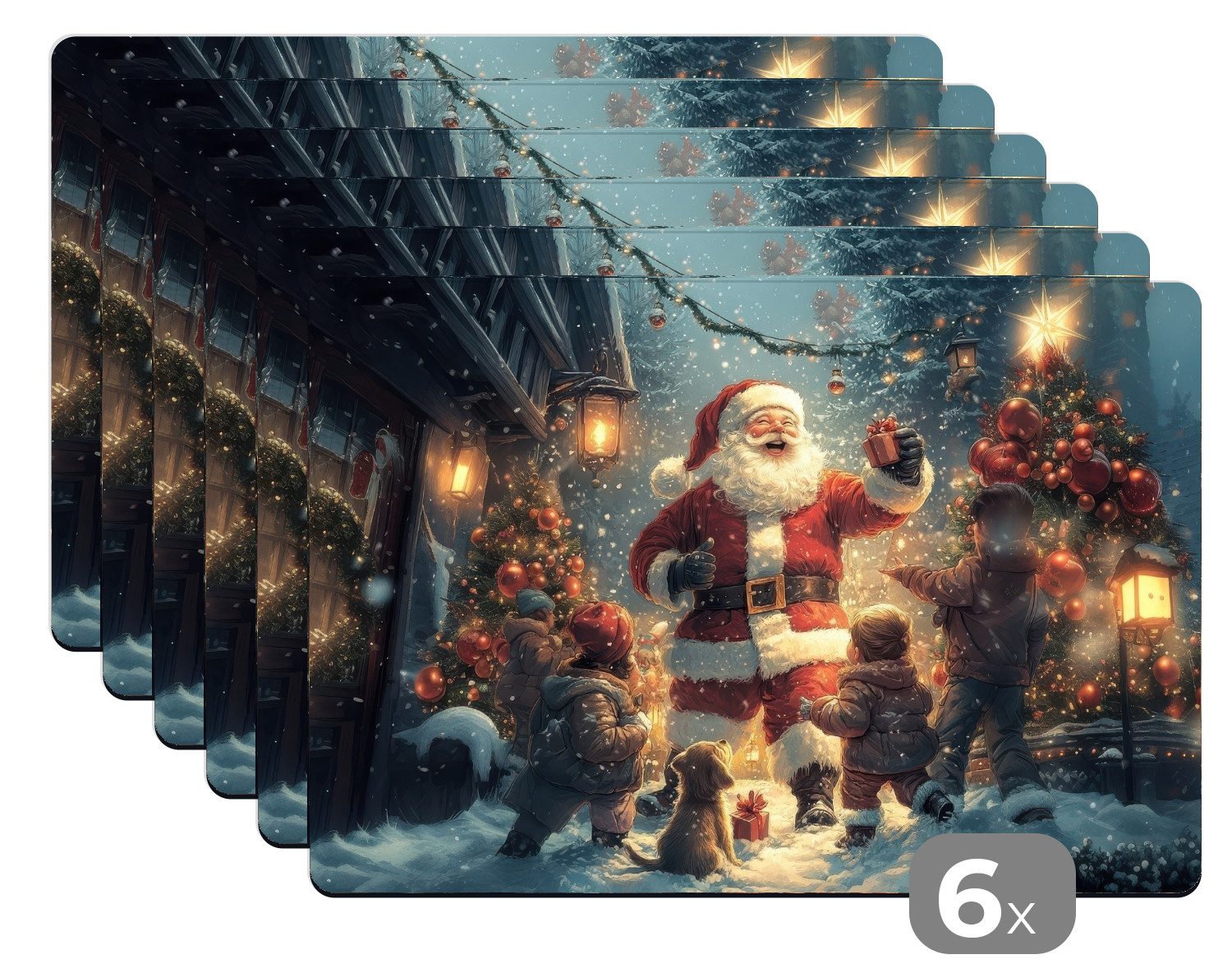 MuchoWow Platzset Weihnachtsstimmung - Schnee - Farbenfroh, (6-St), Platzsets, Tischset, Abwaschbar, Tischsets, Platzdeckchen