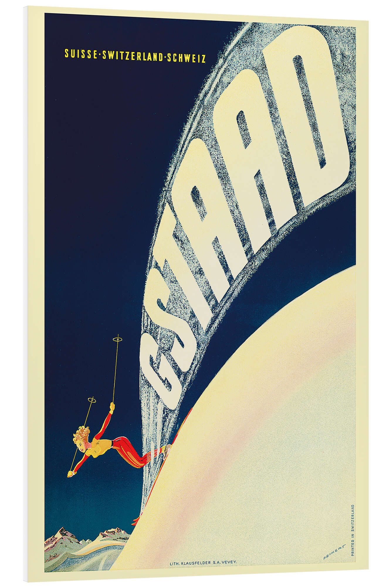 Posterlounge Forex-Bild Vintage Ski Collection, Gstaad Abfahrt Ski, Schweiz, Vintage Illustration