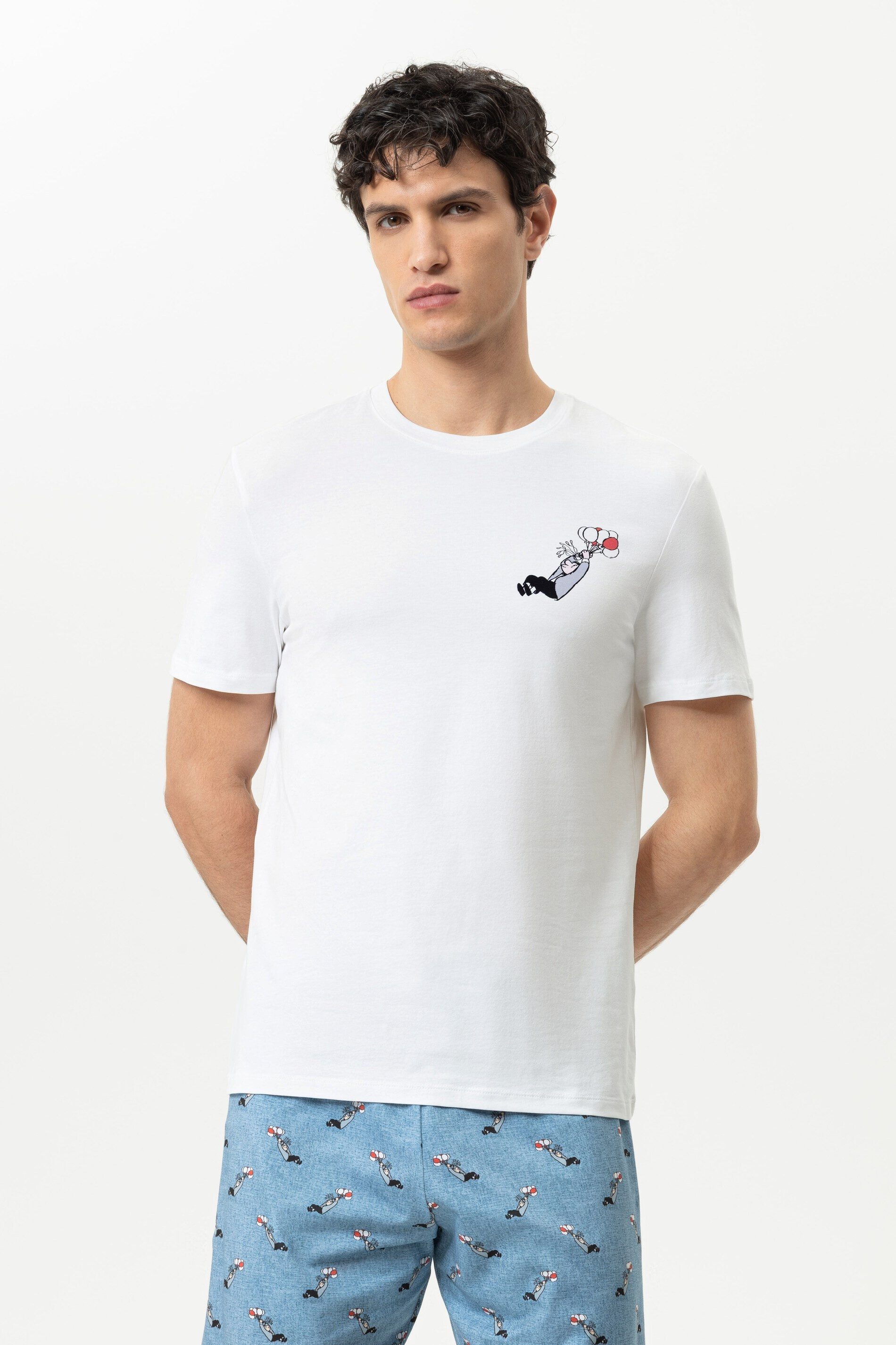 Pyjamaoberteil Mey T-Shirt Serie mey x LORIOT mit Print T-Shirt