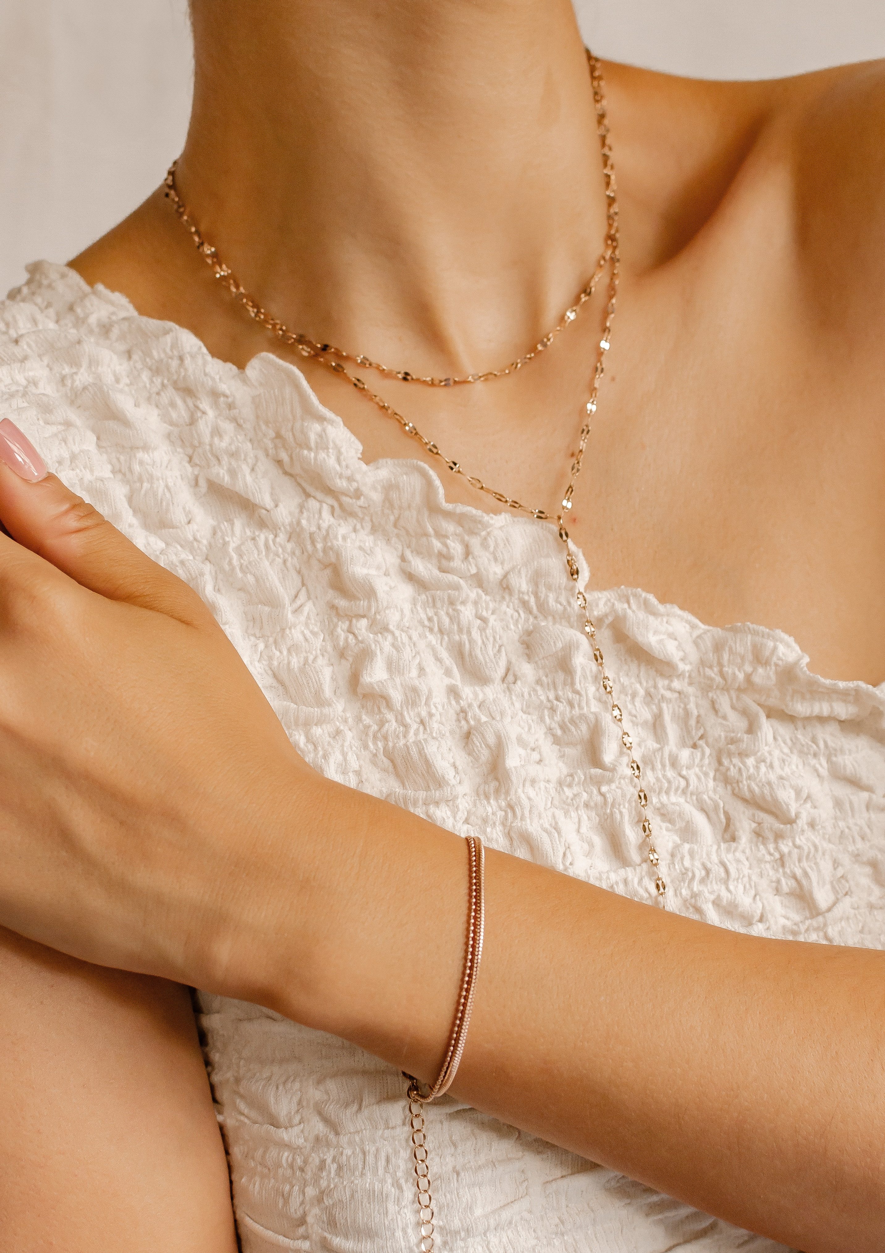 Hey Happiness Y-Kette Layer, Zweireihige Damen Rolokette, Edelstahl Y Gliederkette, Halskette Lasso wasserfest