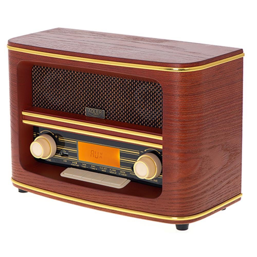ADLER EUROPE AD 1187 Vintage Design Radio mit Bluetooth Retro-Radio (FM-Radio, Kopfhöreranschluss, AUX-Eingang, Bluetooth, USB-MP3-Wiedergabe, Wecker, Uhr, Sleep Timer, LCD-Display, Stereo Lautsprecher, Braun)
