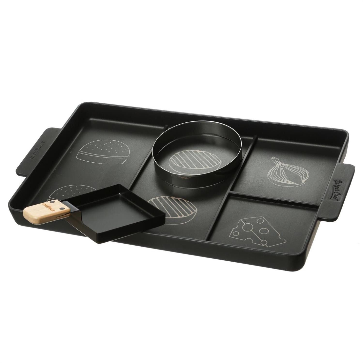 MARELIDA Burgerpresse Burger Set 40x23cm Burgerplatte/Burgerring/Pfanne Cookut Burger Chef (3 St), Gusseisen