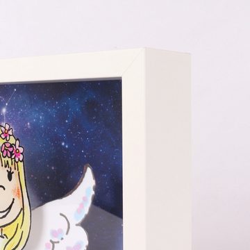 queence Bild mit Rahmen 3D Bild mit Wackelflügeln - Solarbetrieben - Engel, Schutzengel (1 St), 27x27x5 cm - Geschenk - Taufe - Geburt - mit Aufsteller
