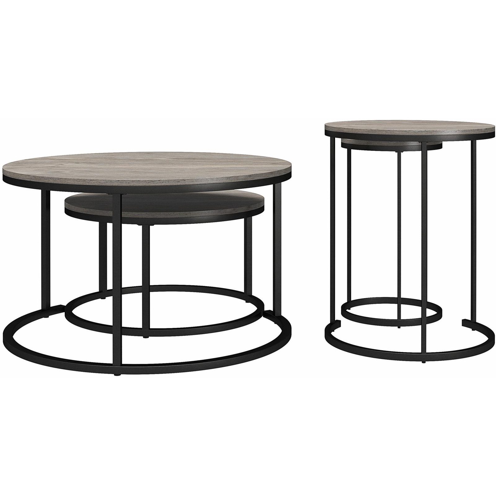 loft24 Satztisch Camdale - Wohnzimmertisch Couchtisch Sofatisch Beistelltisch (Set, 4-St., 4er-Set), Wohnzimmertisch, Couchtisch rund, Set, Eichenoptik, Metallgestell