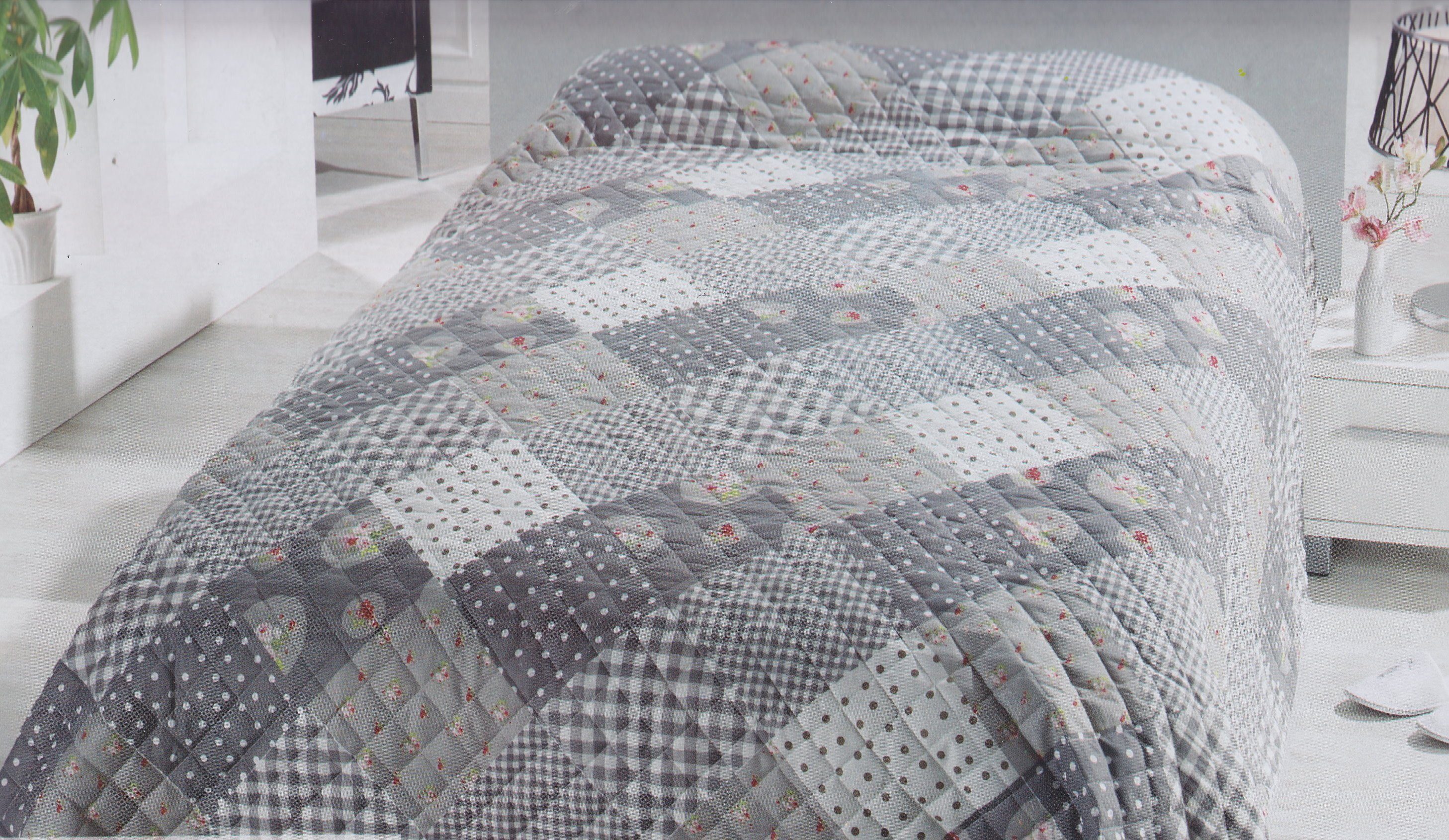 Bettüberwurf, dynamic24, Tagesdecke 220x240 Überwurf Patchwork Bett Decke  Wohndecke grau