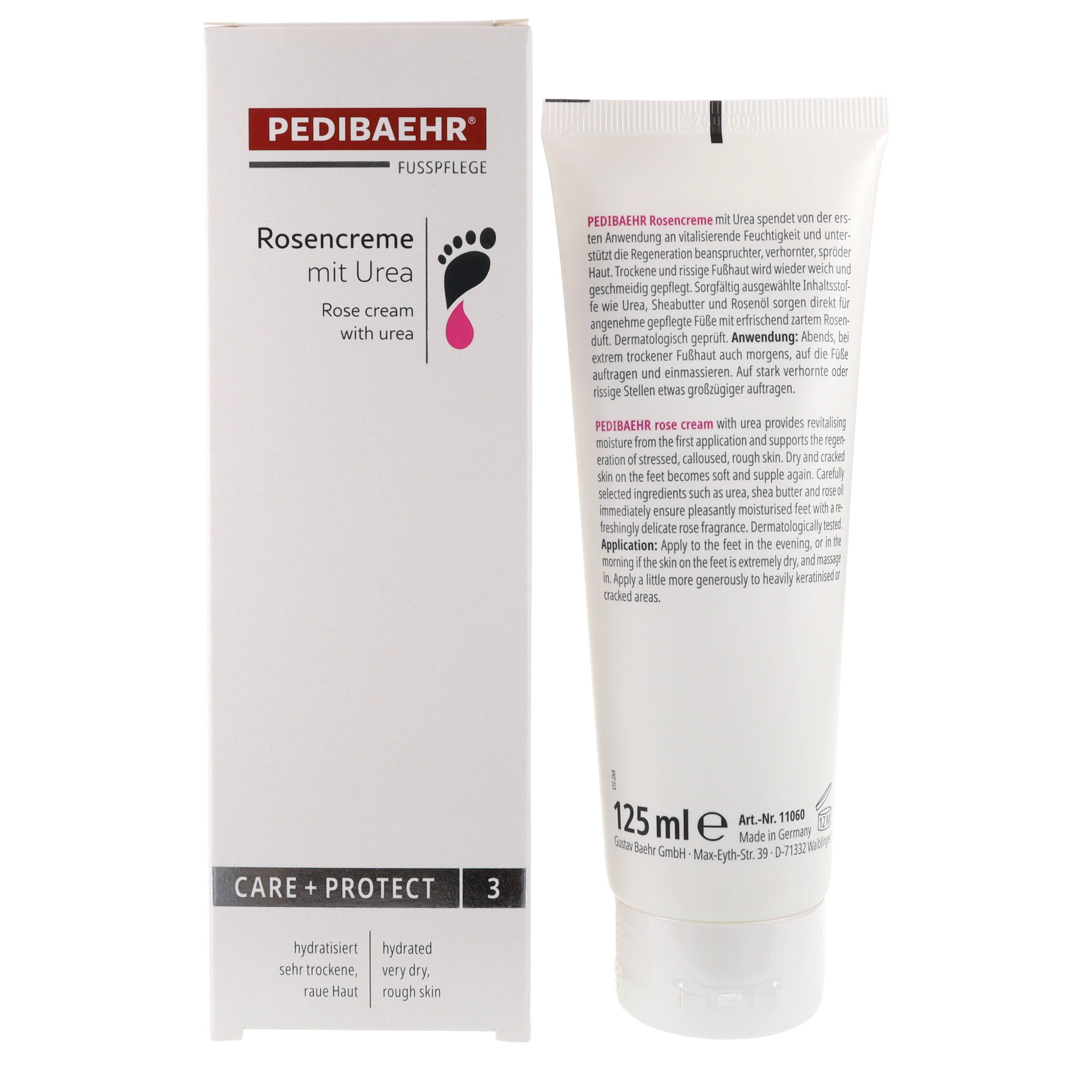 Pedibaehr Fußcreme Pedibaehr Fußcreme Rosencreme mit Urea 125ml zur Regeneration, 1-tlg., pflegt trockene und rissige Fußhaut