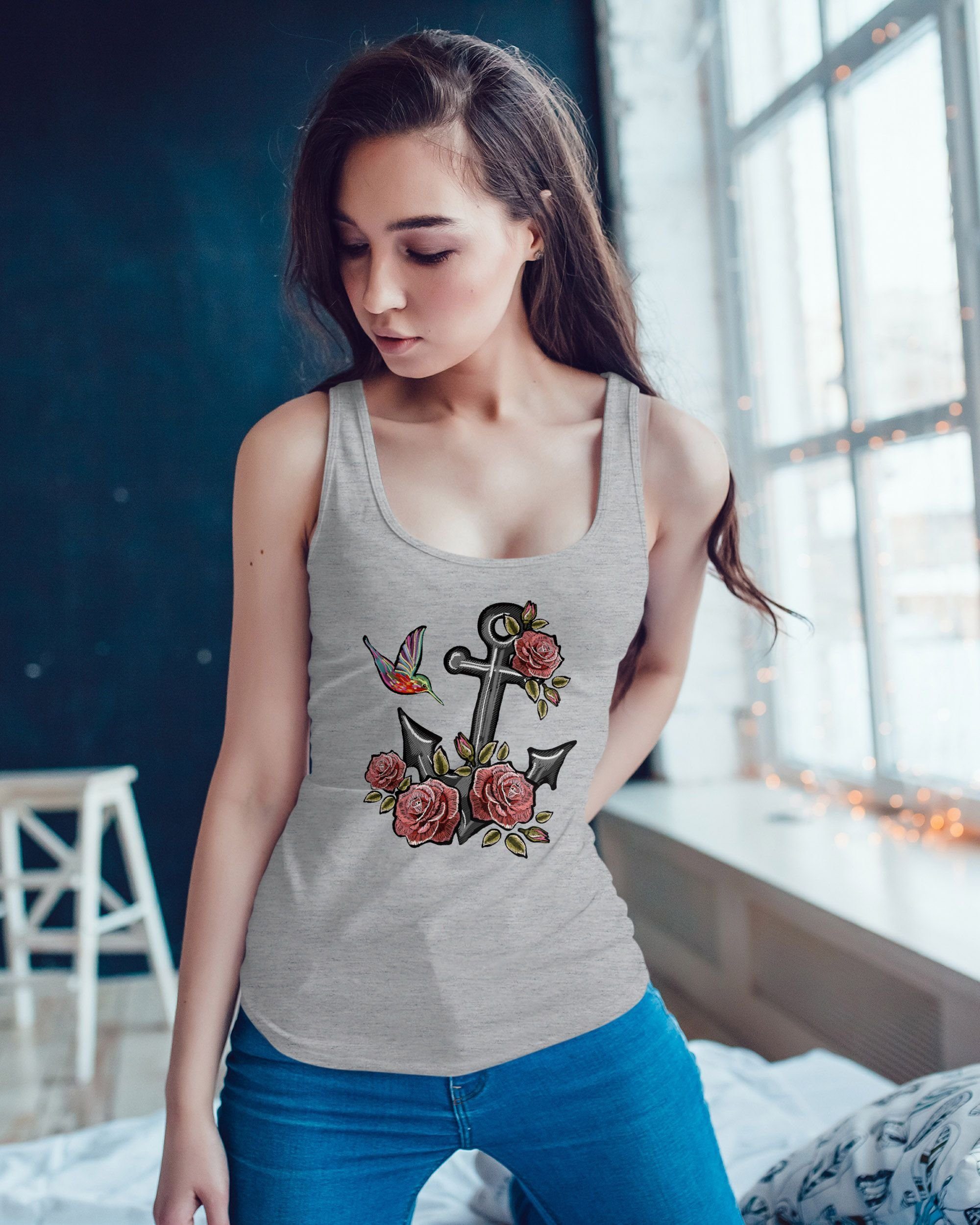 Neverless Tanktop Damen Tank-Top Anker Rosen günstig online kaufen