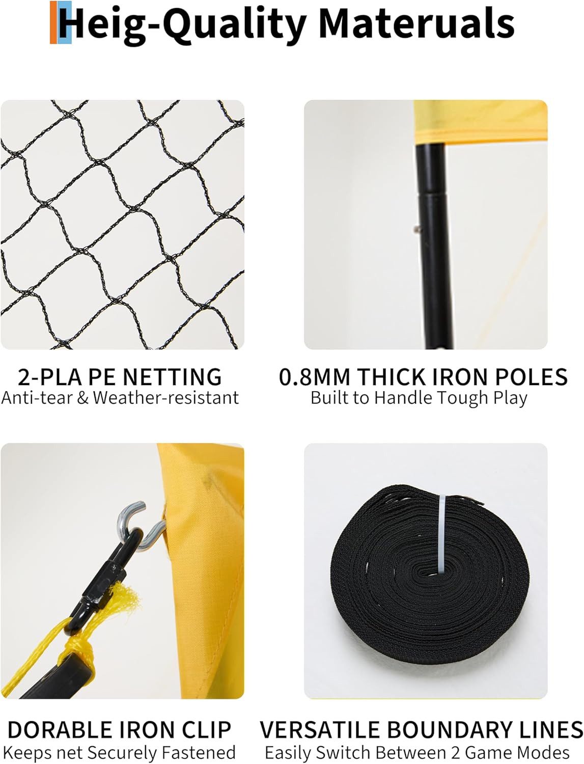 GarveeMore Volleyballnetz Volleyball Spiel-Set 426cm Beachvolleyball Netz 4 Quadratisch