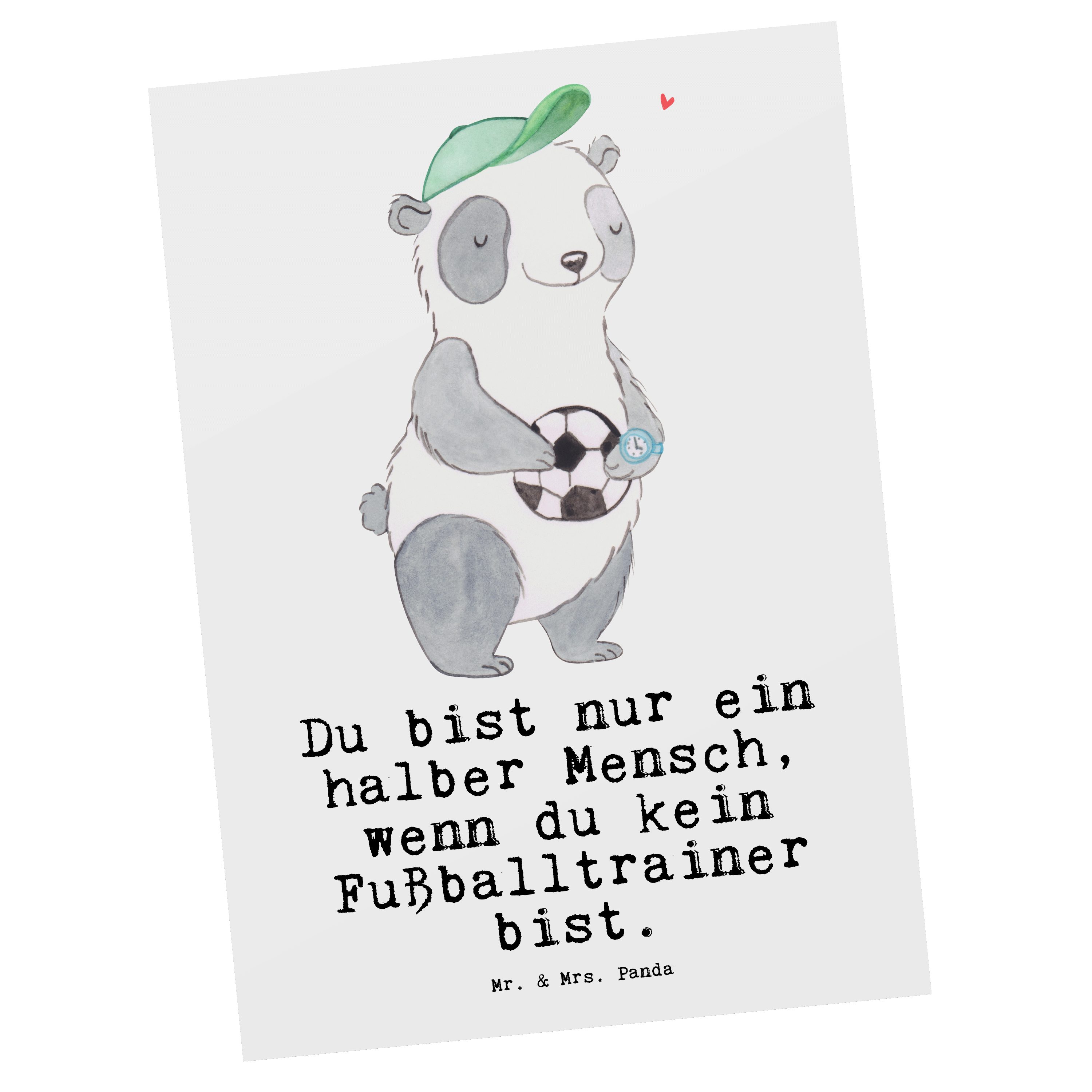 Mr. & Mrs. Panda Postkarte Fußballtrainer mit Herz - Weiß - Geschenk, Einladung, Firma, Glücksbr